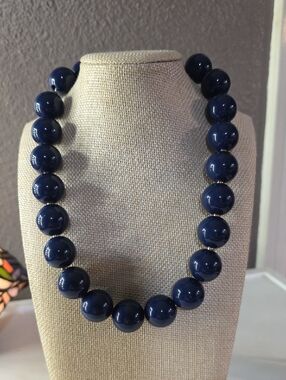 Classic Navy Beaded Lucite Necklace - Women Jewelry